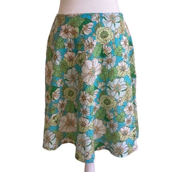 GAP Vintage Y2K Fairycore Knee Length A-line Skirt Seersucker Floral Print Sz 2 - Picture 2 of 11
